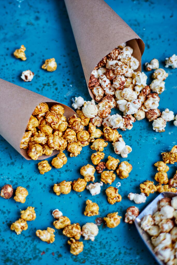 “Crunchy Air Popped Popcorn — savory, healthy travel snack.”