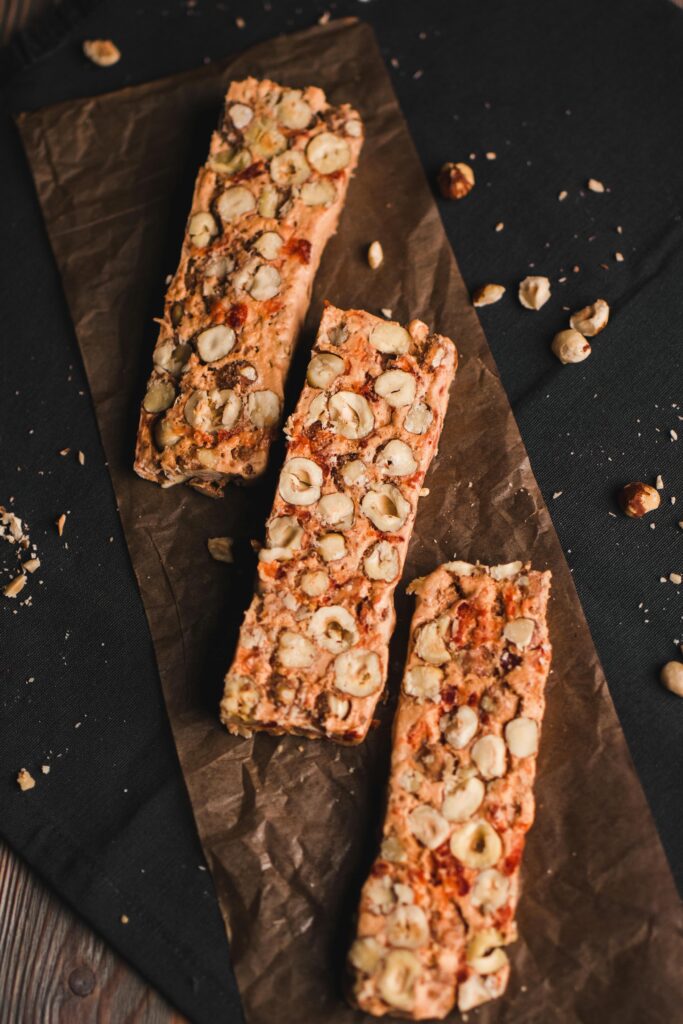 Homemade granola bars with oats, nuts, and chocolate chips